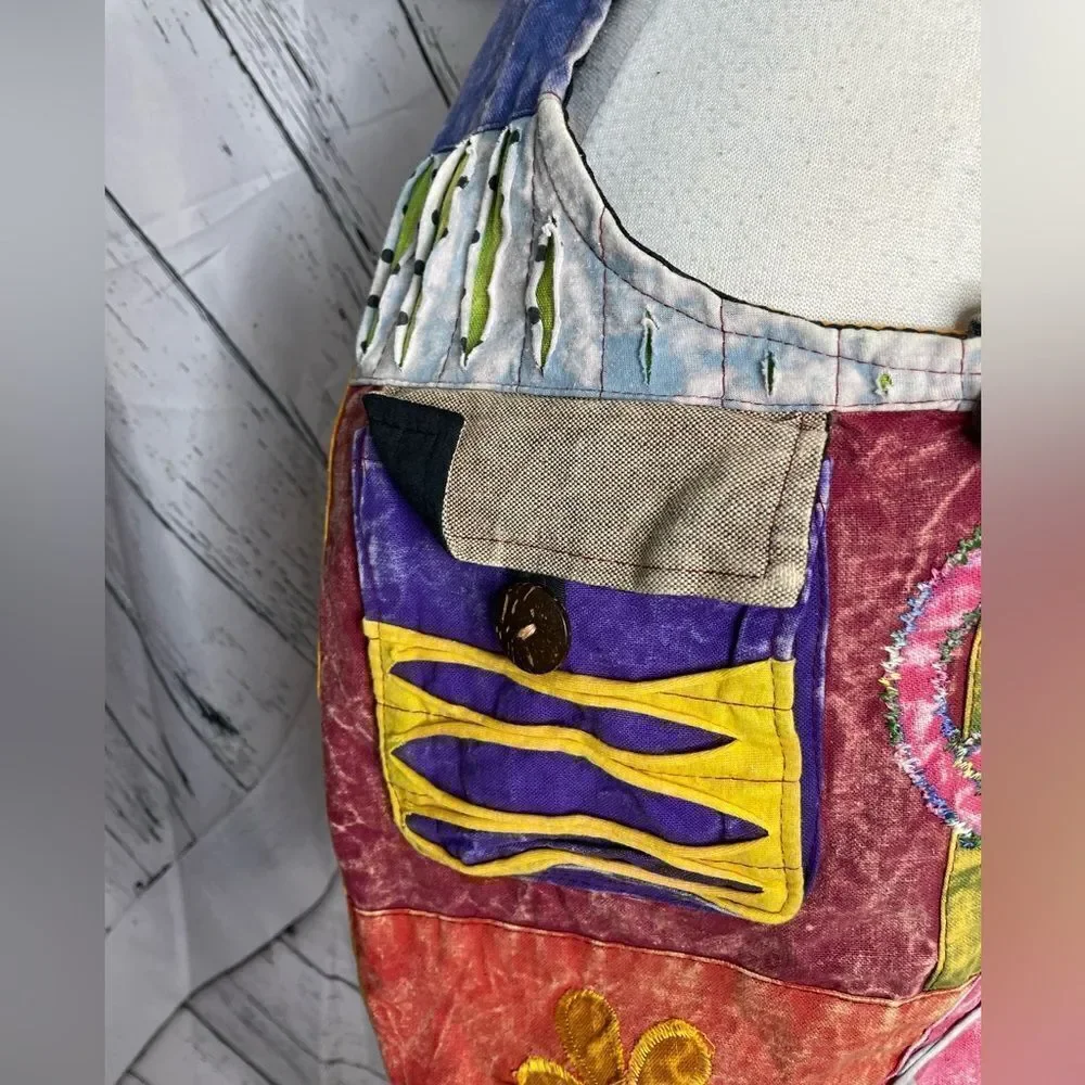 Hippie Patchwork Hobo Bag with Razor Cuts & Appliqués